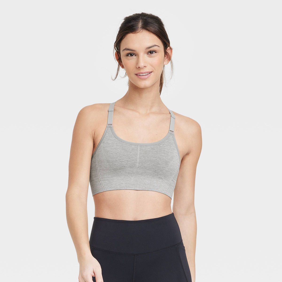 Women's Seamless Medium Support Cami Midline Sports Bra - All In Motion™ Heathered Gray L | Target