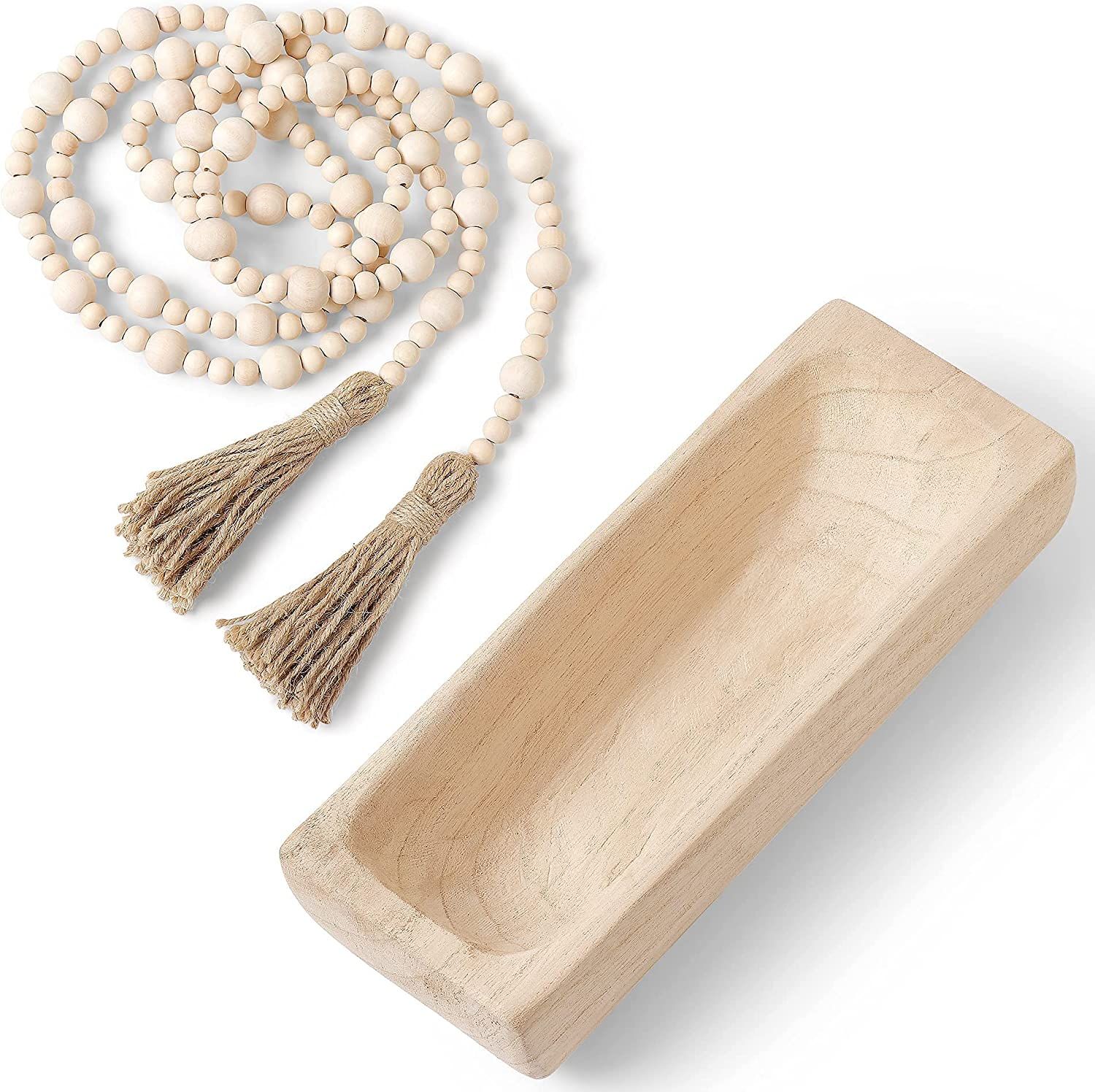Warm Toast Designs - Wooden Dough Bowl with Bonus Stylish Wooden Bead Garland - Dough Bowls for D... | Amazon (US)