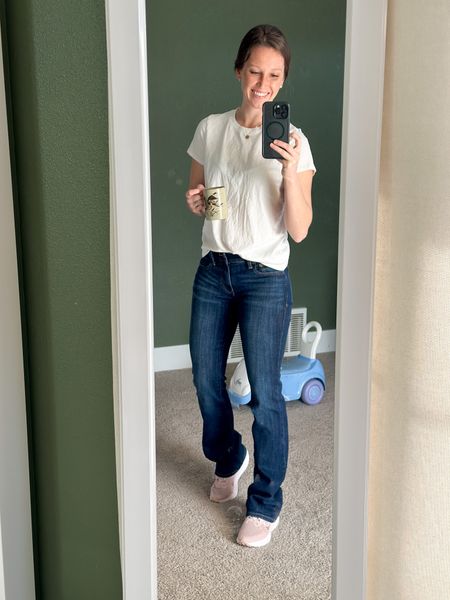 Comfy casual, mom style, jeans and t-shirt. Yes it’s wrinkled … because mom life 😉 Love these new Nike winflows for everyday wear & workouts! #ootd 

#LTKunder50 #LTKFind #LTKstyletip