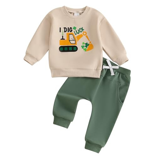 Frietlebird Toddler Boy St Patricks Day Outfit Letters Print Crewneck Sweatshirt with Pants Cute St Patricks Day Baby Boy Outfit (P-Apricot Dig Luck,3-4T) | Amazon (US)
