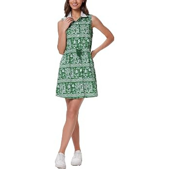 D-Sun Women Sleeveless Polo Mini Dress Printed Casual Button Down Golf Tennis Drawstring Waist Sh... | Amazon (US)