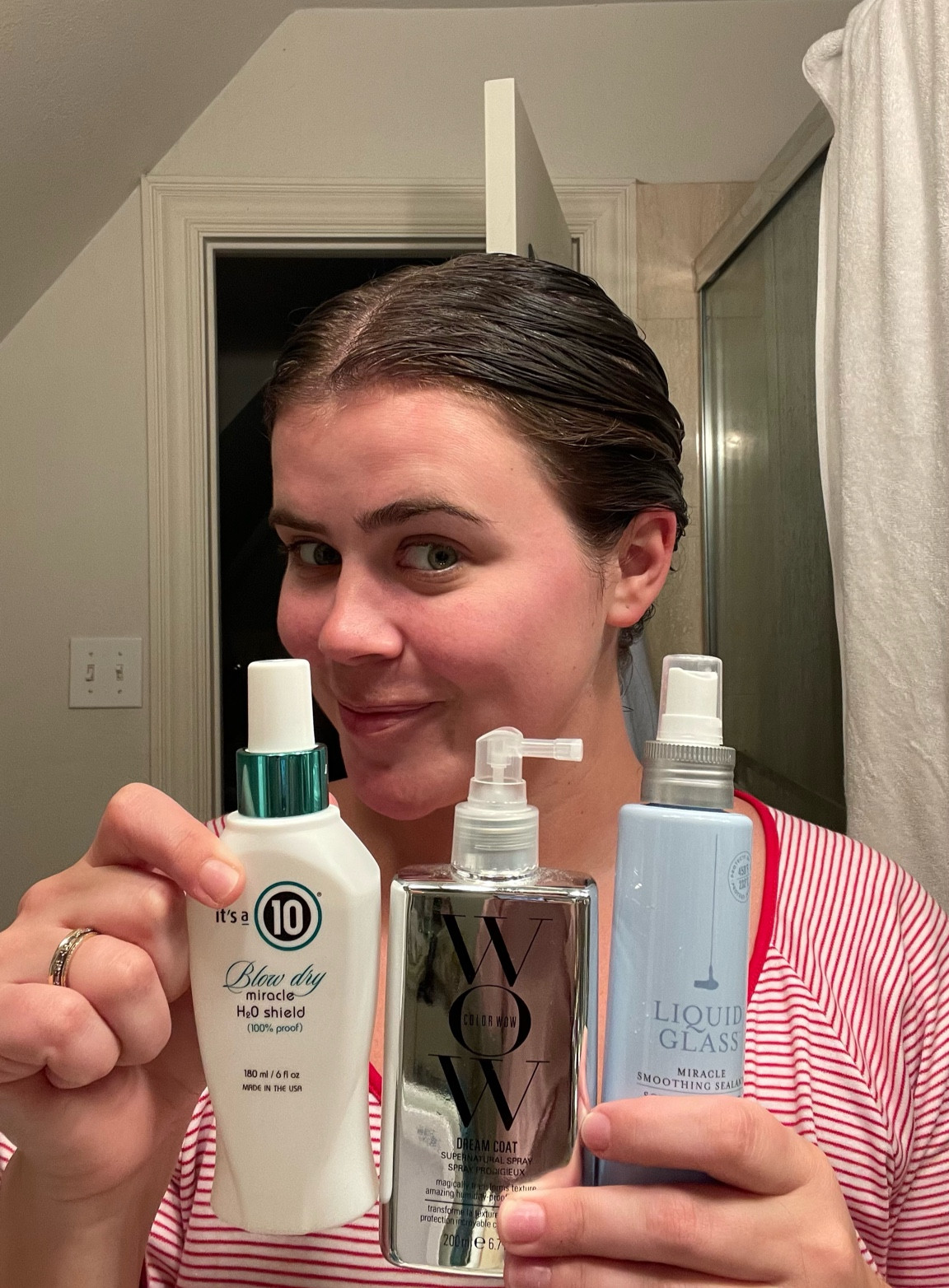My line up to fight frizz and make my blow dry hair last longer. 

First I spray liquid glass, then color wow dream coat and finish with the it’s a 10 blow dry shield  

#LTKstyletip #LTKunder50 #LTKbeauty