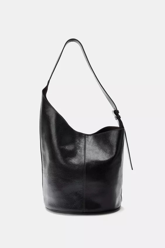 ASYMMETRIC LEATHER BUCKET BAG | Zara US