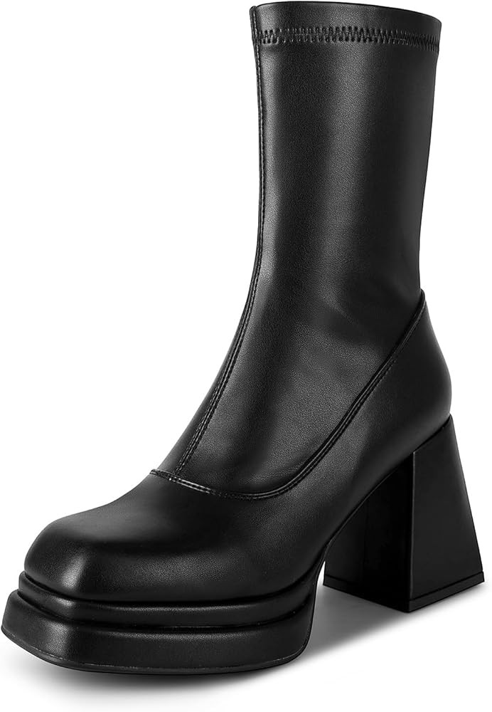 wetkiss Platform Boots for Women, with Sassy Platform, Chunky Heel, Square Toe and Side Zipper De... | Amazon (US)