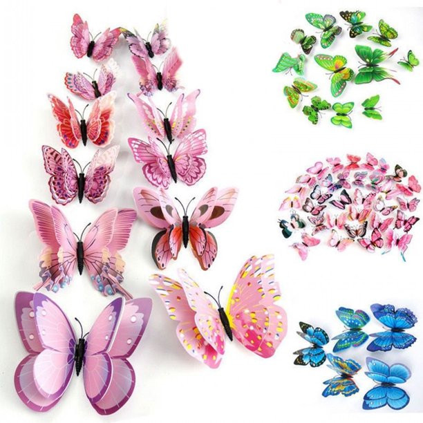 Xinwanna 12Pcs 24Pcs DIY 3D Butterfly Magnetic Wall Stickers Art Decals Room Home Decor (Blue,12 ... | Walmart (US)