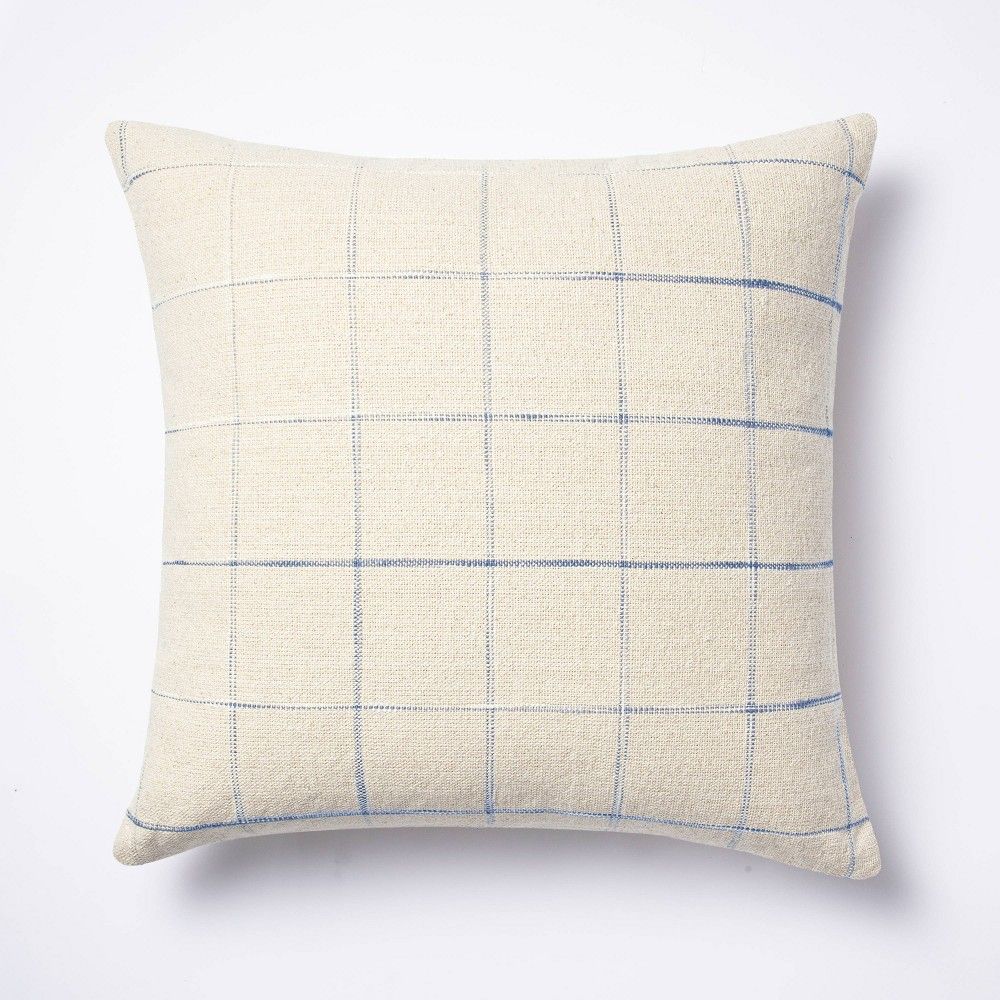 Oversized Windowpane Square Throw Pillow Cream/Blue - Threshold designed with Studio McGee | Target