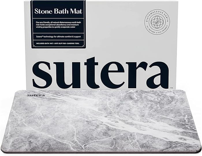 Stone Bath Mat for Bathroom, Dries in Seconds - Diatomaceous Earth, Granite | Amazon (US)