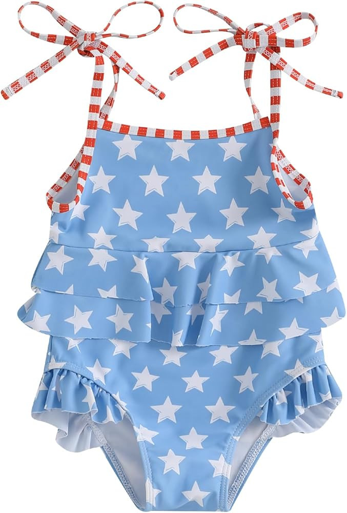 Toddler Girl One Piece Swimsuit 4th of July Popsicle/Bow/Star Print Ruffle Bikini Sleeveless Bath... | Amazon (US)