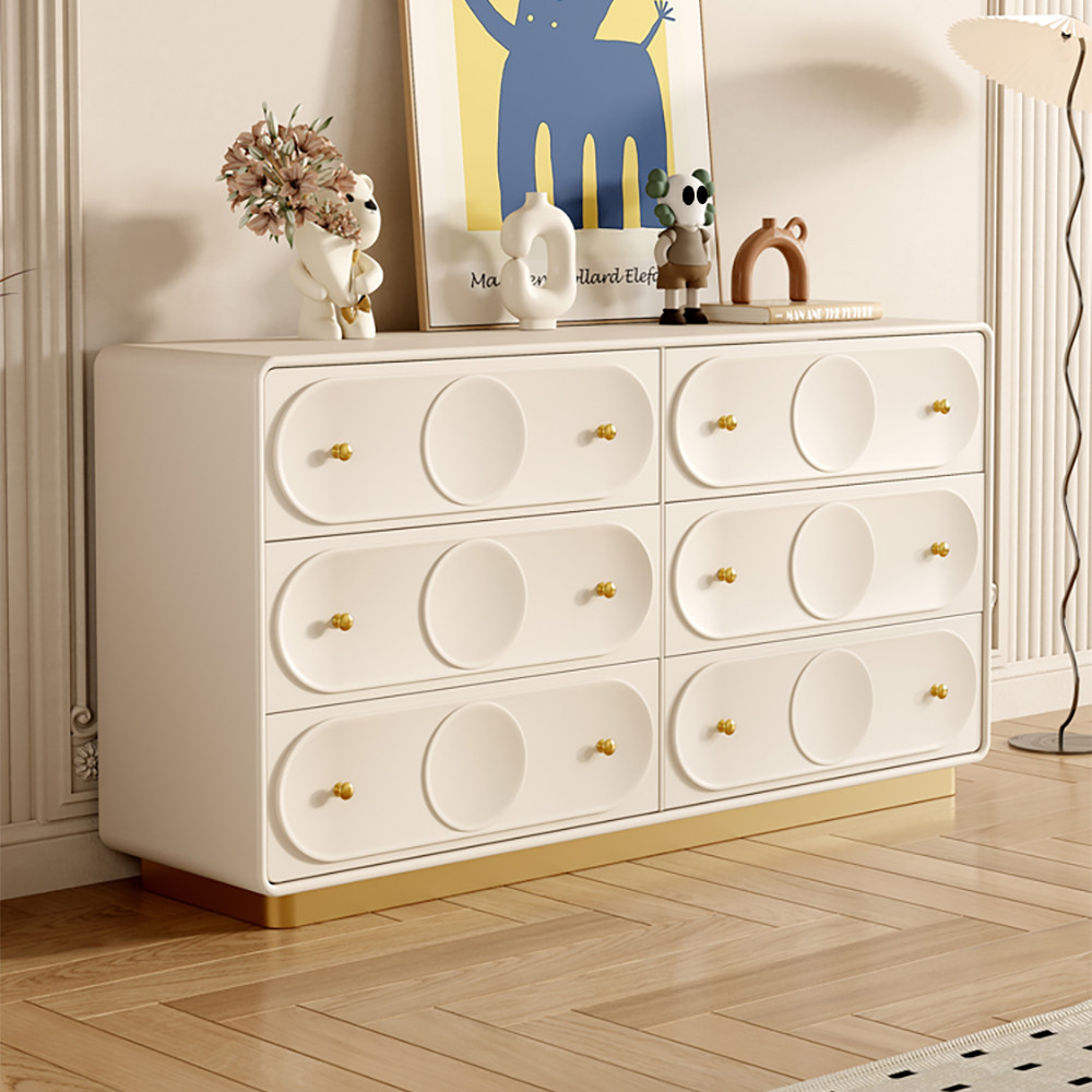 59.1""W Art Deco White & Gold 6 Drawer Dresser Chest with Storage Cabinet | Homary