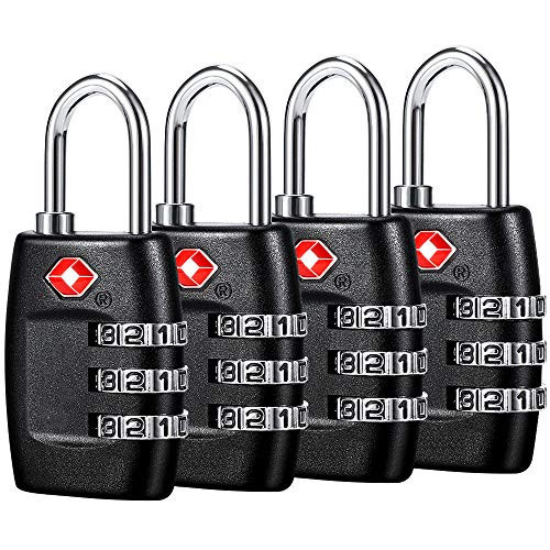 TSA Luggage Locks (4Pack) - 3 Digit Combination Padlocks - Approved Travel Lock for Suitcases & Baggage (Black) | Amazon (US)