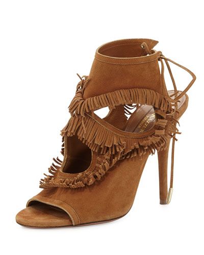 Aquazzura
				
			
		
		
	
	


				
				Sexy Fringe Suede Tie-Back Sandal, Cognac | Neiman Marcus