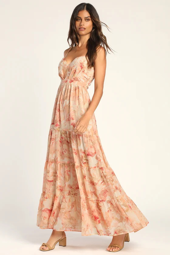 Make Me Blush Peach Floral Maxi Dress | Pink Floral Dress | Orange Dress | Floral Spring Dress | Lulus (US)