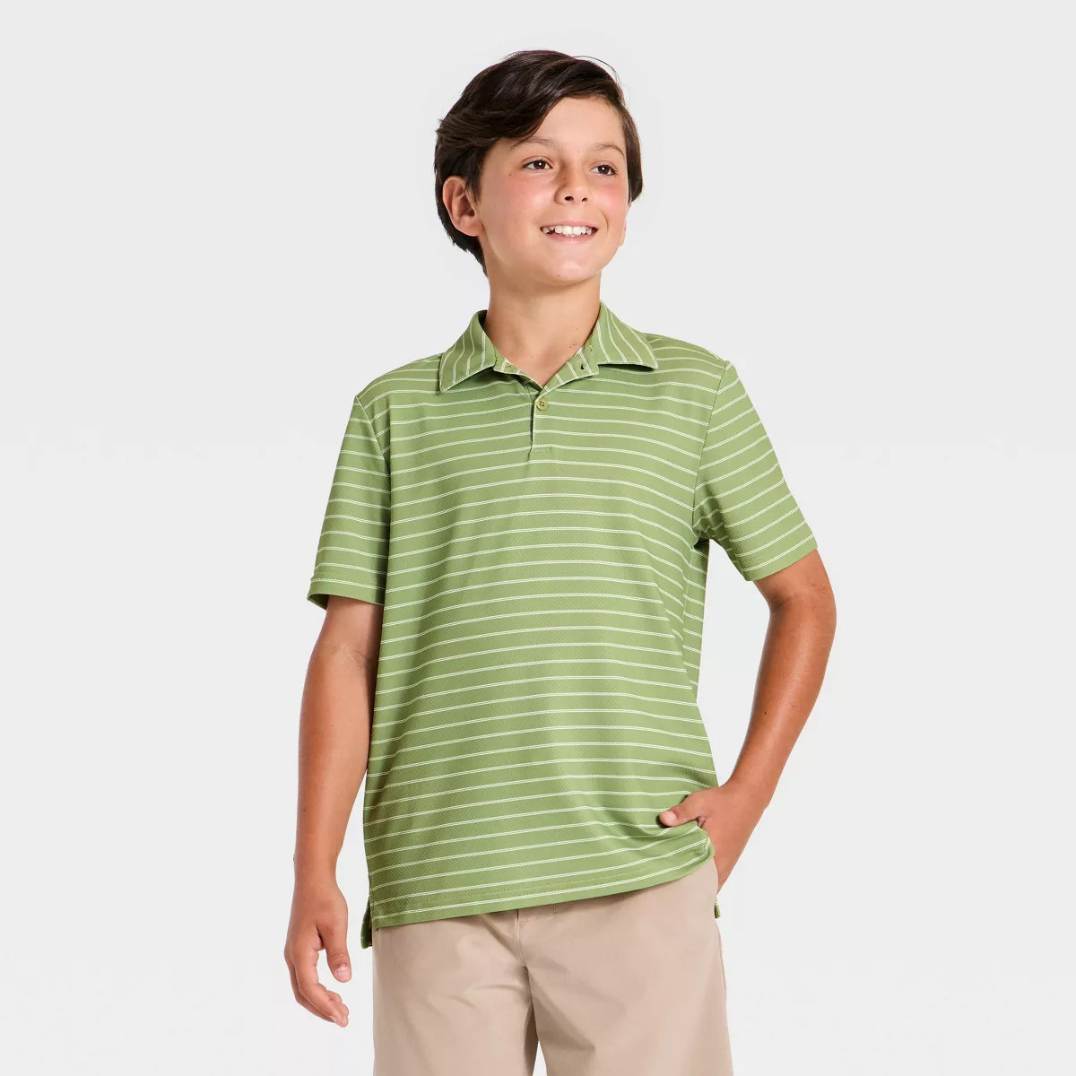 Boys' Striped Golf Polo Shirt - All In Motion™ Cream L | Target