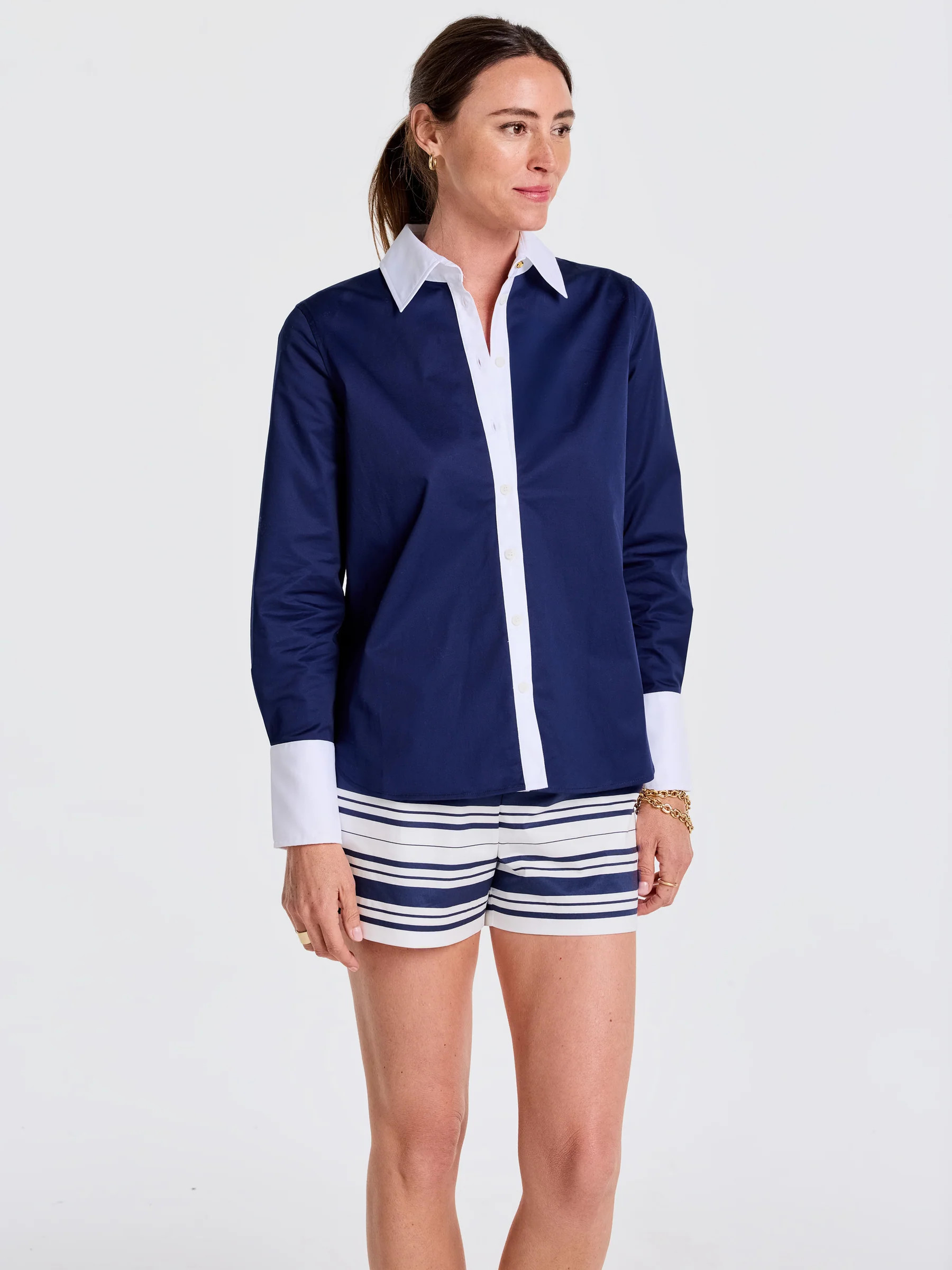Navy/White Solid Karla Shirt | Women's Tops | J.McLaughlin | J.McLaughlin