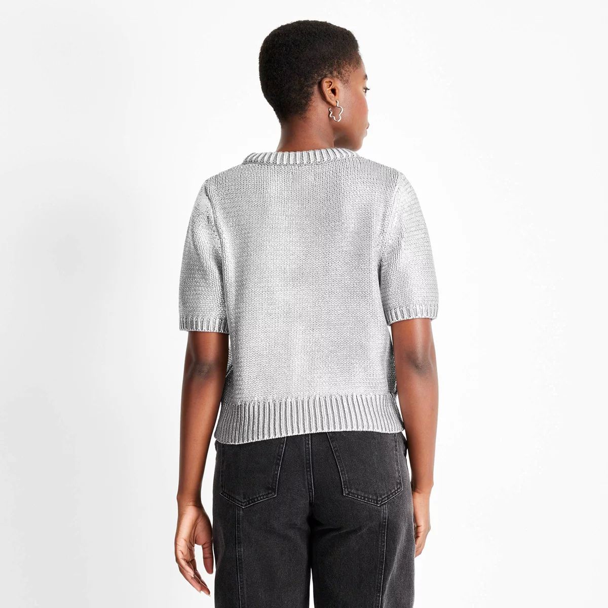 Women's Short Sleeve Crewneck Sweater - Future Collective Metallic Gray | Target