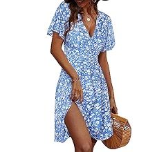 FENSACE Sun Dresses Women Summer Casual Light Blue Spring Fit and Flare Floral Dress(Blue,Small) ... | Amazon (US)