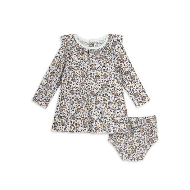 Modern Moments by Gerber Baby Girl Ribbed Long Sleeve Dress & Diaper Cover Outfit Set, 2 Piece, S... | Walmart (US)