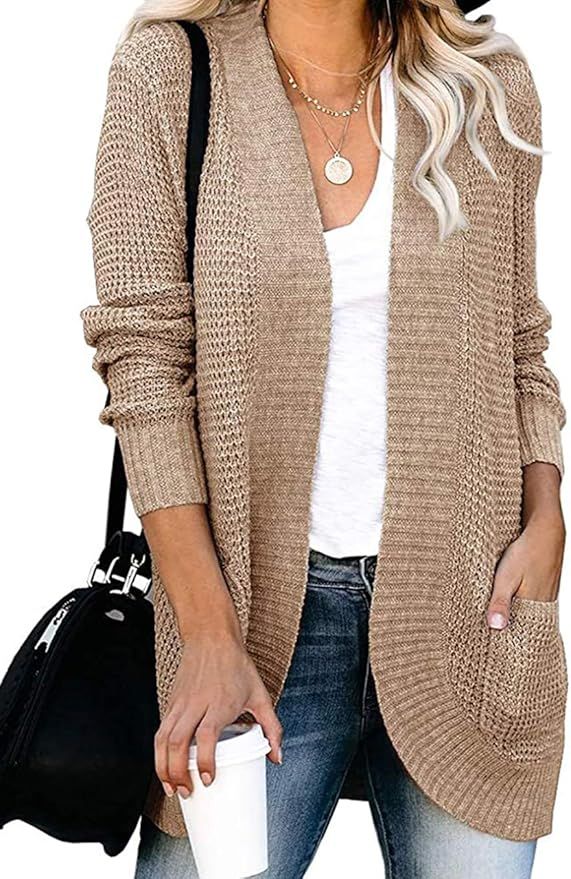 KIRUNDO 2021 Women’s Open Front Cardigan Long Sleeve Knitted Soft Sweater Loose Lightweight Slo... | Amazon (US)