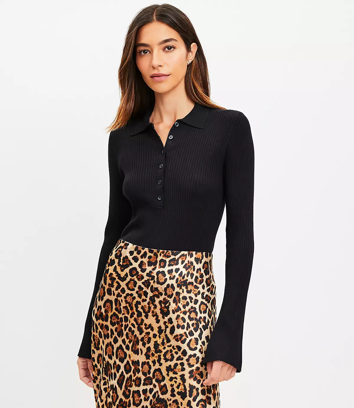 Ribbed Polo Sweater | LOFT