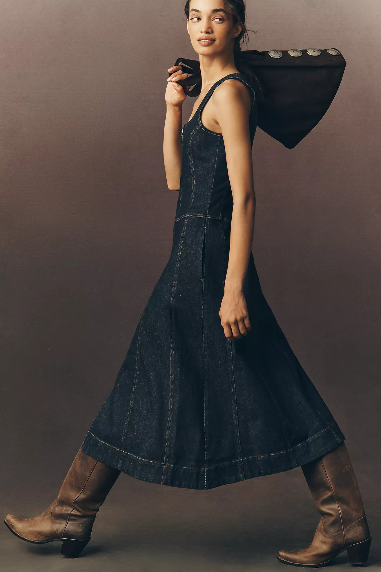 Pilcro Sleeveless Zip-Front Denim Midi Dress | Anthropologie (US)