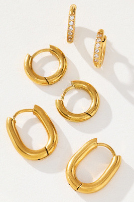 Water-Resistant Huggie Hoop Earrings, Set of 3 | Anthropologie (US)