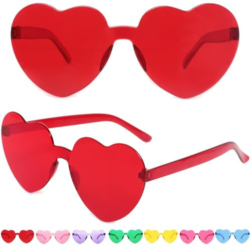 ayigu Heart Shaped Sunglasses for Women Trendy Heart Sunglasses Rimless Transparent Glasses Colorful Rave Party Favors | Amazon (US)