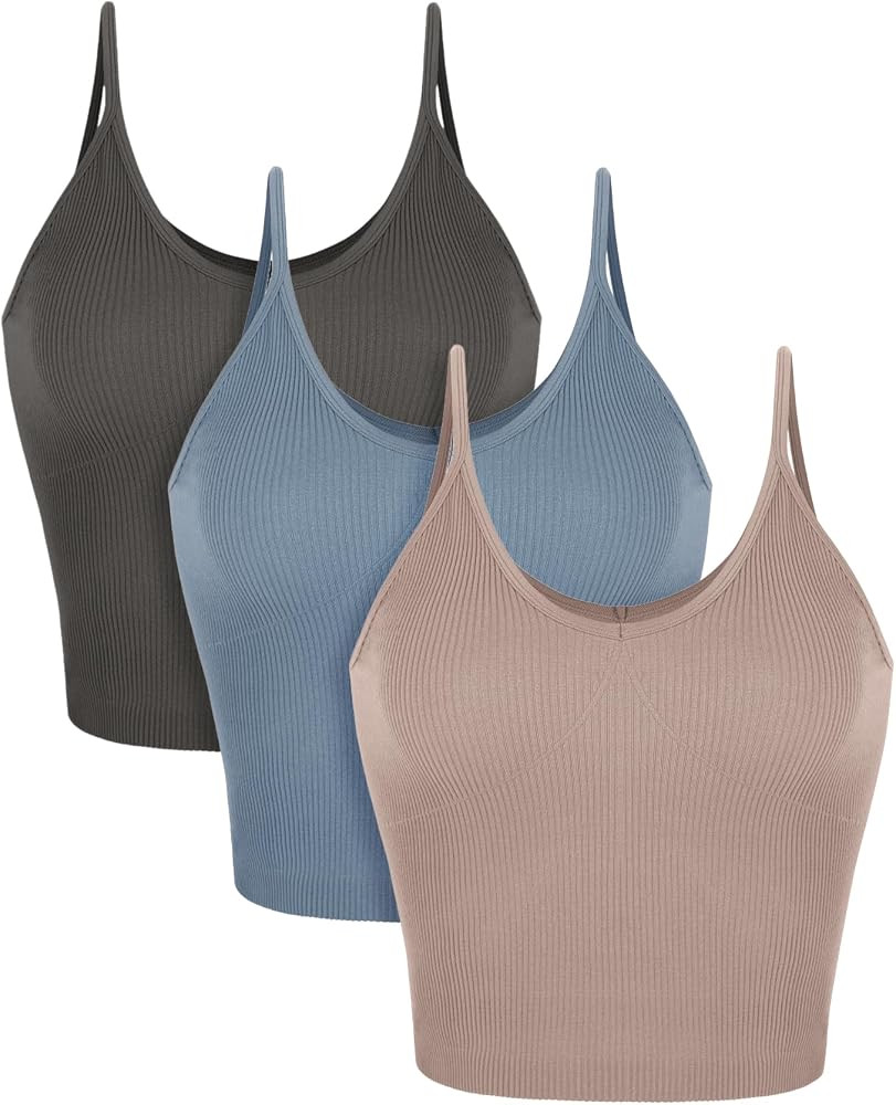 ODODOS V Neck Seamless Crop Tank for Women Ribbed Knit Soft Cropped Camisole Tops | Amazon (US)