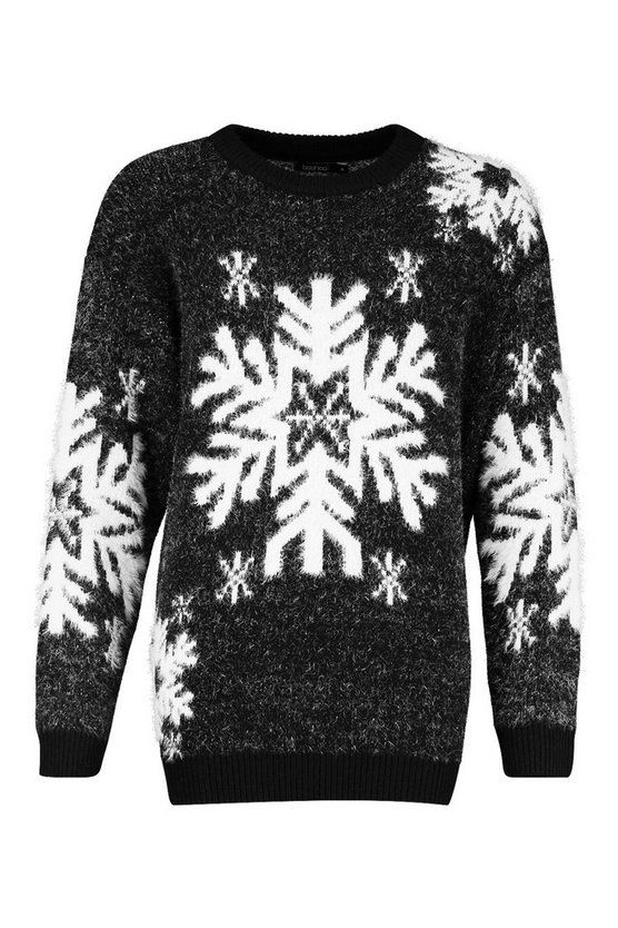 Premium Feather Knit Snowflake Christmas Jumper | Boohoo.com (US & CA)