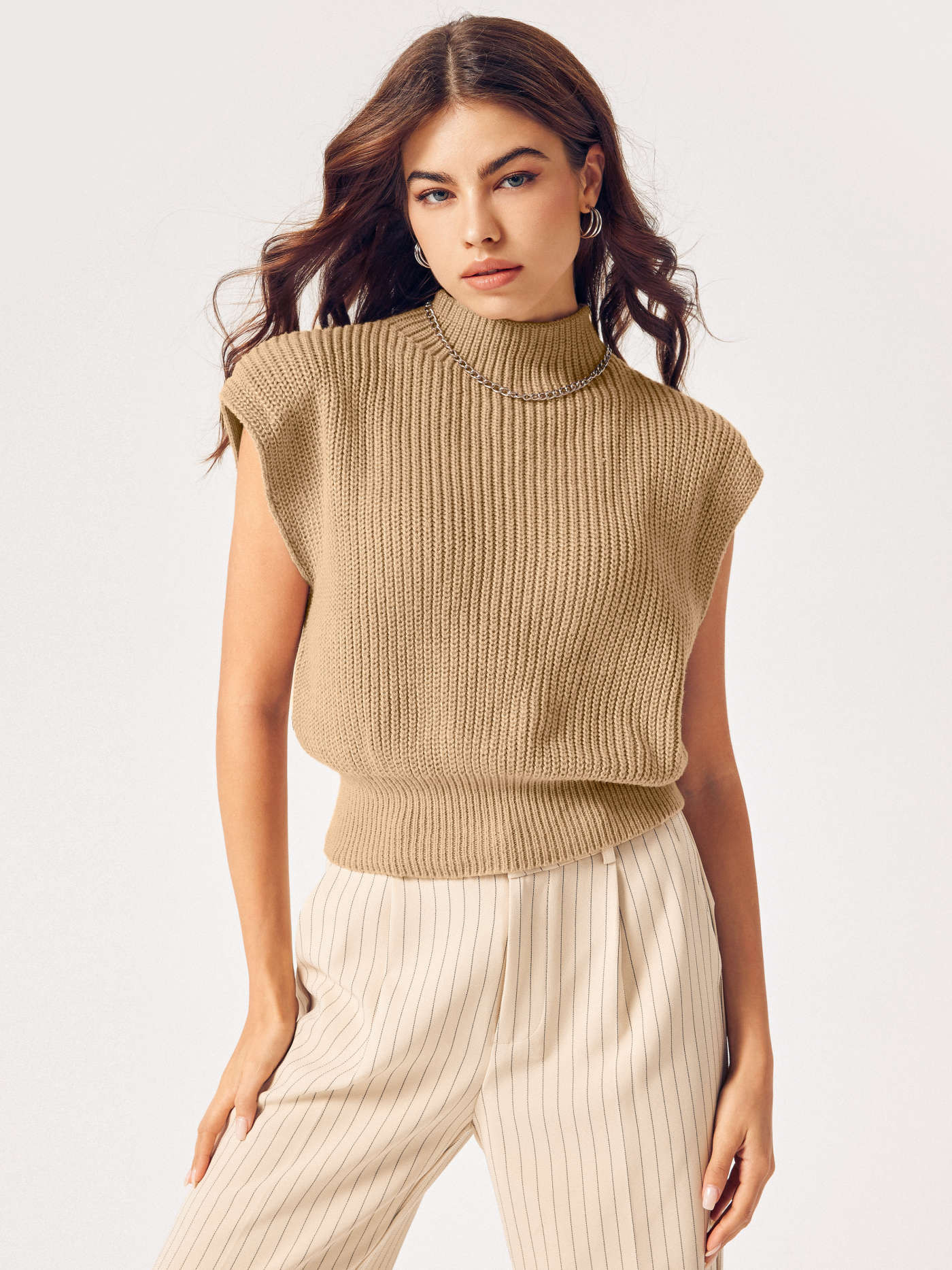 Solid High Neck Knit Vest | Cider