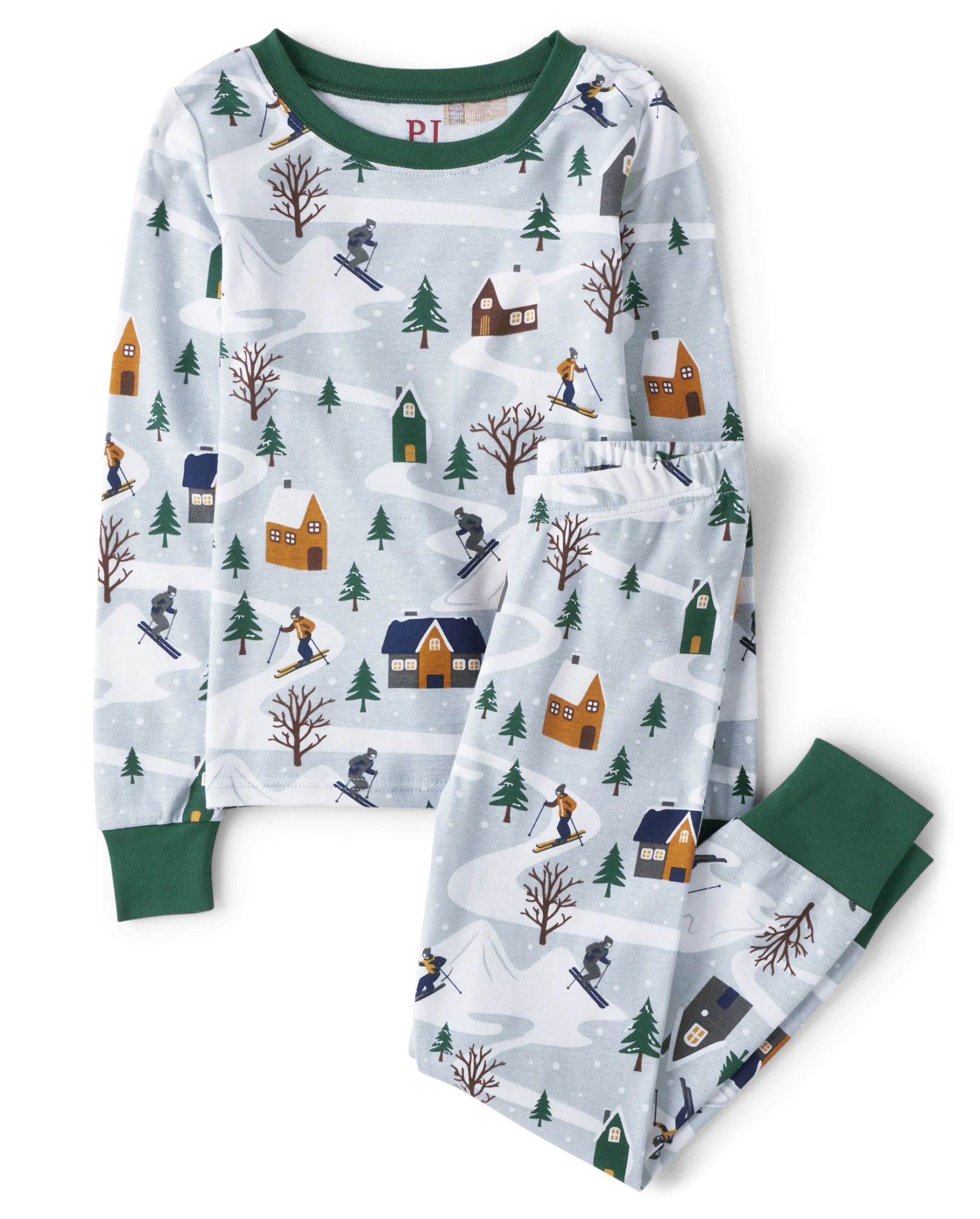 Unisex Kids Matching Family Ski Cabin Snug Fit Cotton Pajamas - white | PJ Place