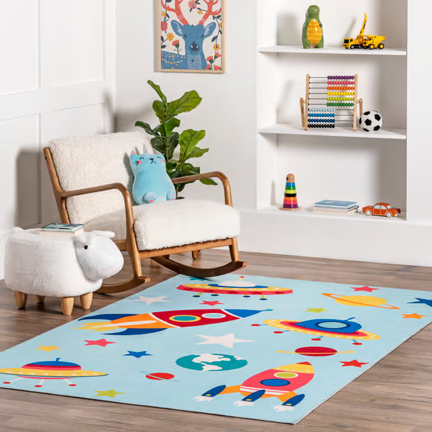 Rain Haven Aurelie Kids Washable Space Light Blue Multi Rug | Rugs USA