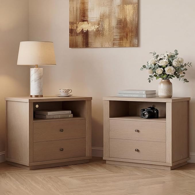 Night Stand Set of 2, Oversized Extra Large Nightstand with Charging Station, Tall Bedside Side T... | Amazon (US)