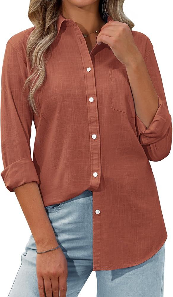 siliteelon Womens Button Down Shirt Linen Button Up Shirts for Women Long Sleeve Summer Shirt Col... | Amazon (US)