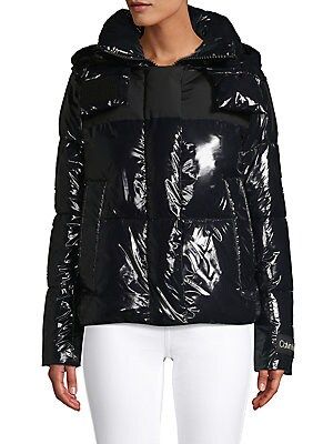 Shiny Faux Leather Puffer Coat | Lord & Taylor