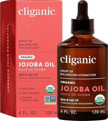 Cliganic Organic Jojoba Oil, 100% Pure (4oz) | Moisturizing for Face, Hair, Skin & Nails | Natural Cold Pressed Hexane Free | Base Carrier Oil | Amazon (US)