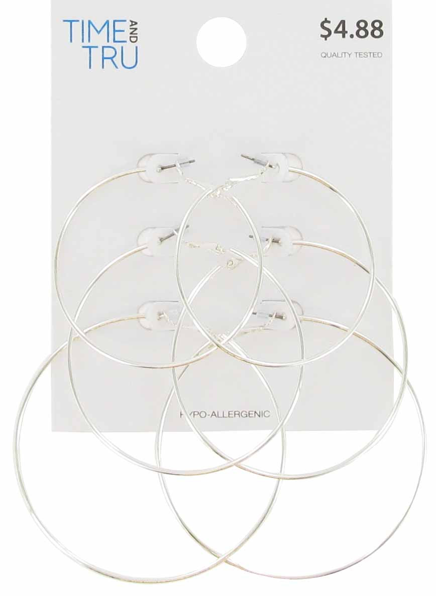 Silver Trio Clutchlss Hoop Earring | Walmart (US)