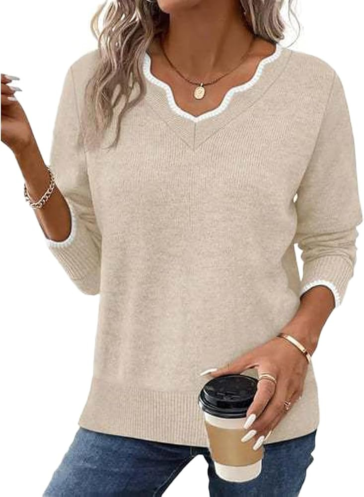 2025 Womens V Neck Sweaters Pullover Cozy Lightweight Sweaters Long Sleeve Women Trendy Fall Wint... | Amazon (US)
