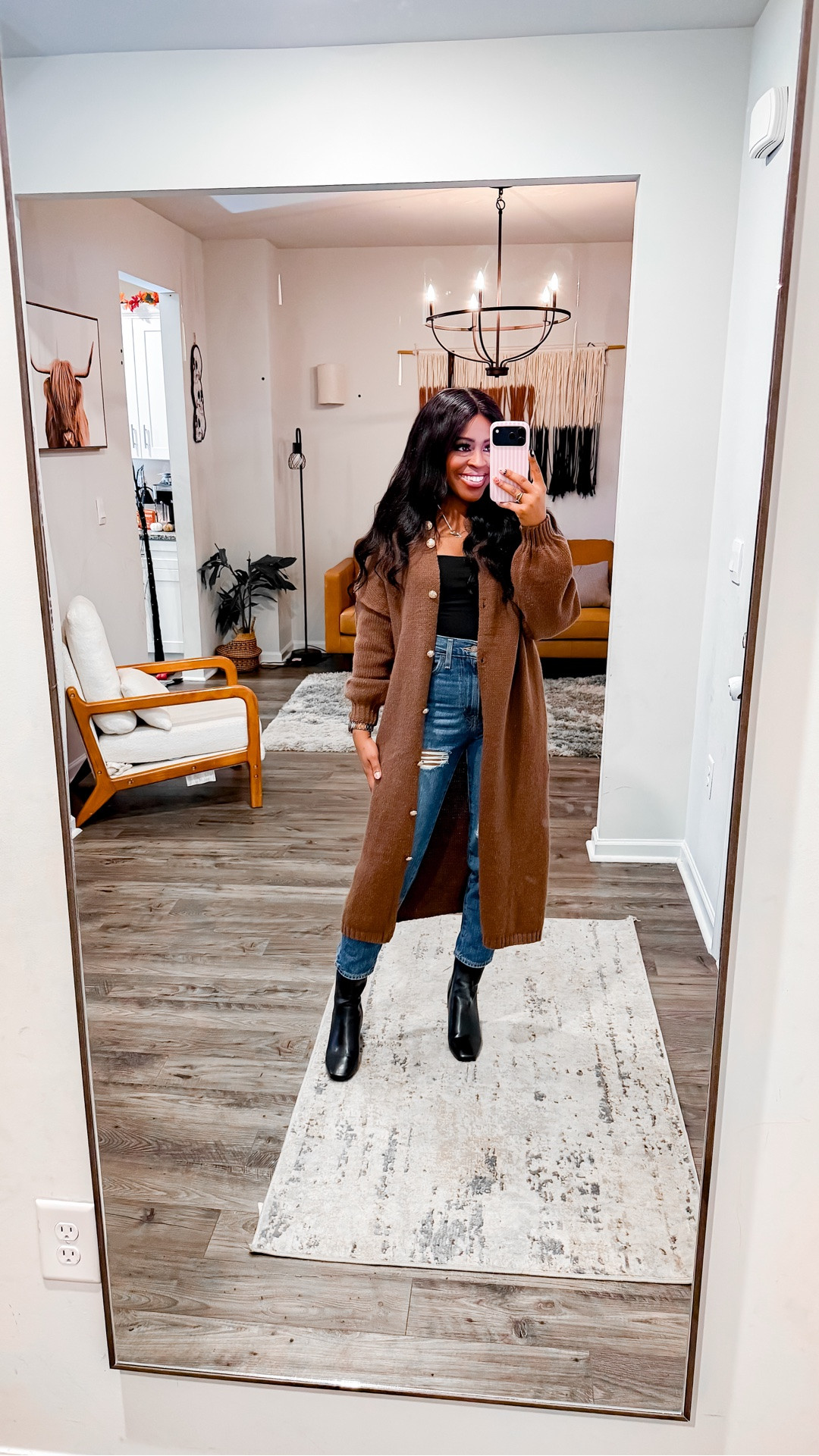 I am 5’4” wearing a size small in the cardigan and long sleeve. I am wearing a size 27 in the jeans and went with my regular size in boots. 

Fall style, fall outfit, winter outfit, winter style, long cardigan, cardigan dress, mom jeans, high waisted jeans, ankle boots, black boots

#LTKootd