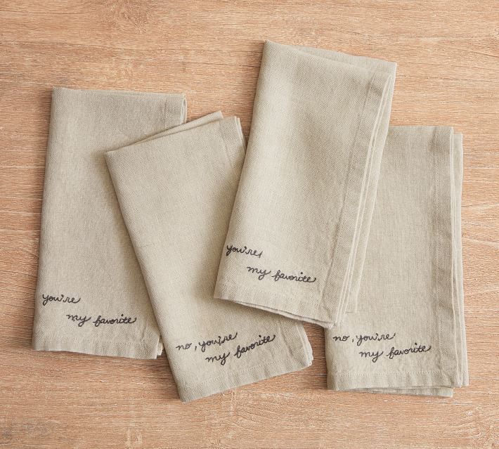 Favorite Embroidered Assorted Linen Napkins - Set of 4 | Pottery Barn (US)