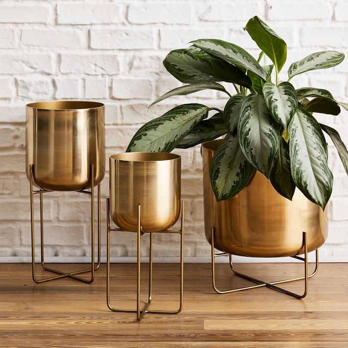 Spun Metal Standing Planter - Brass | West Elm (US)