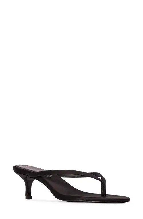 BLACK SUEDE STUDIO Tash Kitten Heel Flip Flop in Black Satin at Nordstrom, Size 35 | Nordstrom