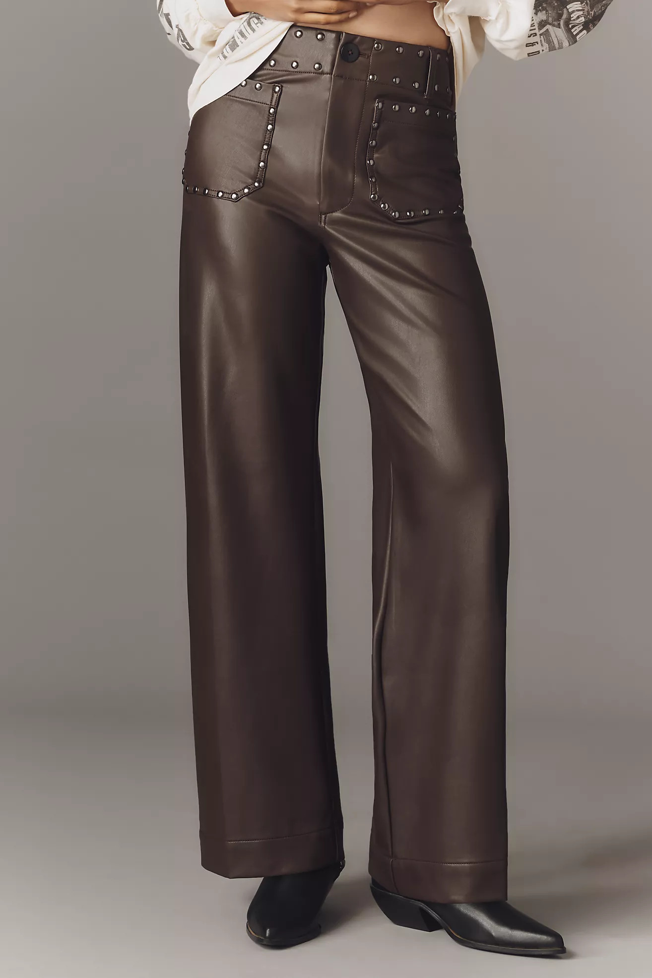 The @merricksart Colette Full-Length Faux Leather Studded Pants by Maeve | Anthropologie (US)