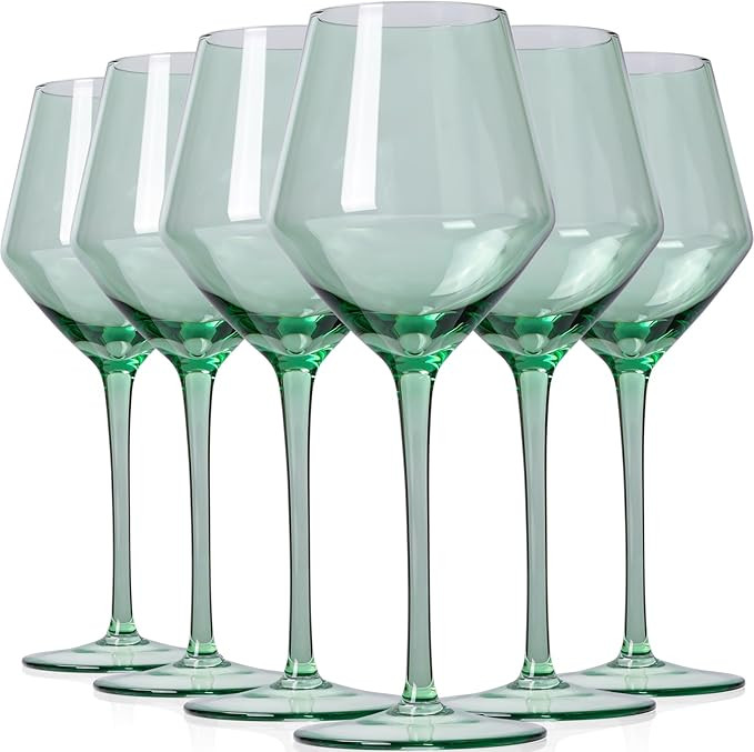 Sage Green Wine Glasses Set 6-16oz, Long Stem - Hand Blown Pale Sage Green Stemware for Birthday,... | Amazon (US)