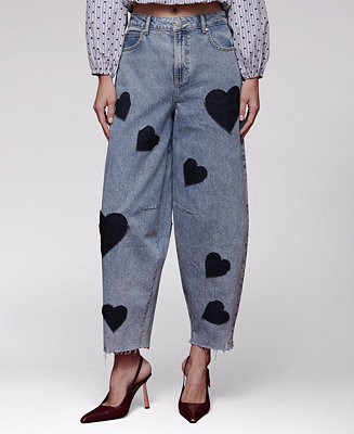 Women's Heart Print Barrel Jeans | Macy's