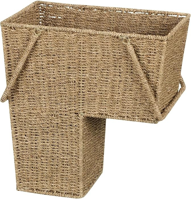 Household Essentials Wicker Stair Basket with Handles, Handwoven Seagrass, Natural | Amazon (US)