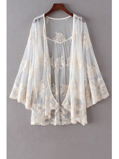 Flare Sleeve Lace Embroidery See Through Cape Blouse | ZAFUL (Global)