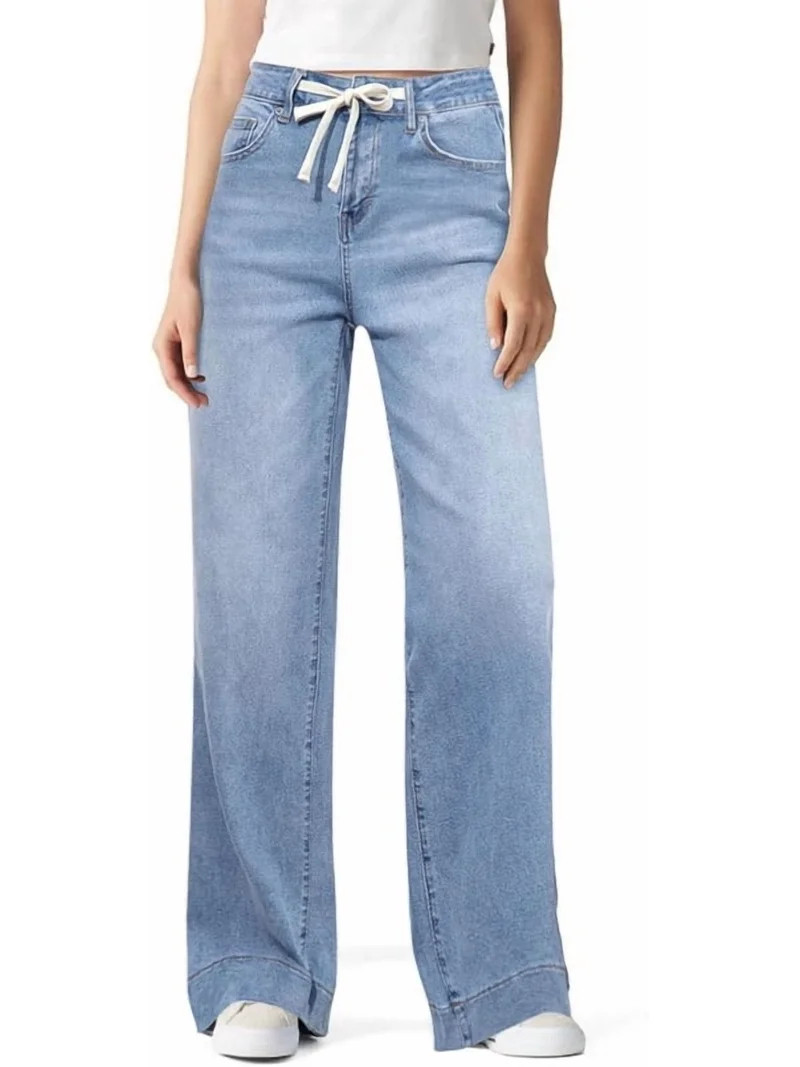 Women Wide Leg Jeans High Waisted Trendy Elastic Waist Drawstring Y2k Baggy Jeans Woman Casual Lo... | Walmart (US)