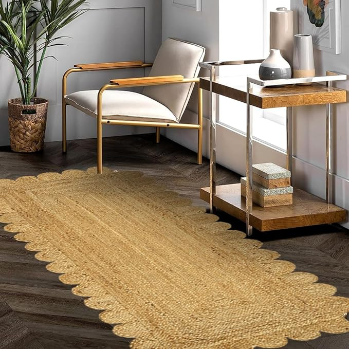 GRUHUM Scalloped Jute Runner Rug 2'6"x4'ft Natural Fibre Rectangular Boho Reversible Handwoven So... | Amazon (US)