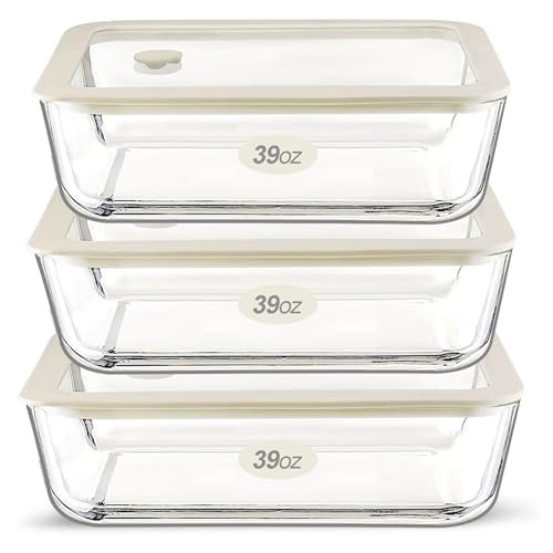 Urban Green Glass Food Container Set with Glass Lid, 3 Pack, Food Storage Containers Set, Airtight, LeakProof, 100% Plastic Free, Meal Prep Containers (White Color) | Amazon (US)