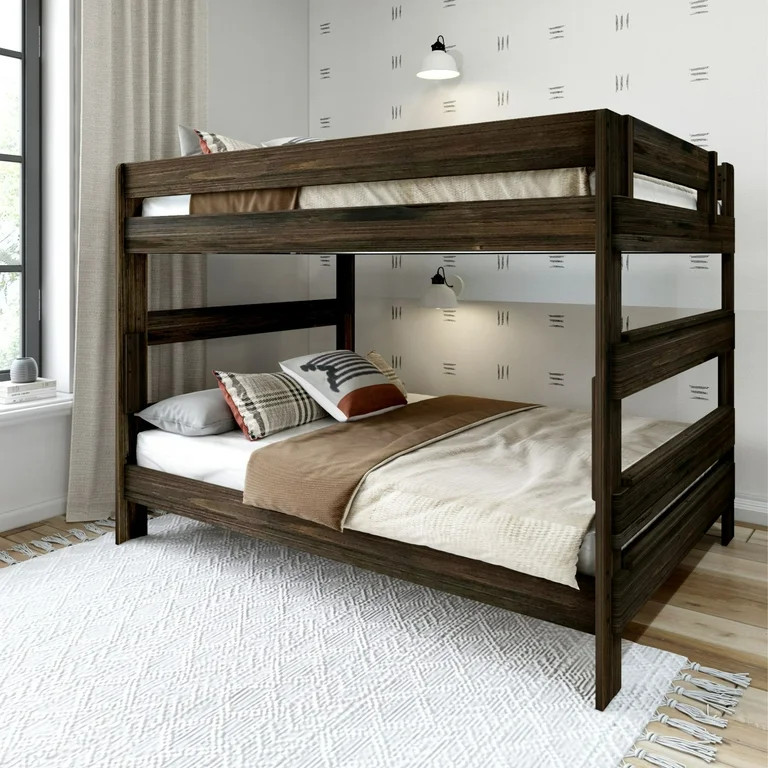 Plank+Beam Solid Wood Queen over Queen Bunk Bed for Adults, Barnwood Brown - Walmart.com | Walmart (US)